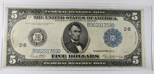 1914 $5 FEDERAL RESERVE NOTE BANK OF NEW YORK