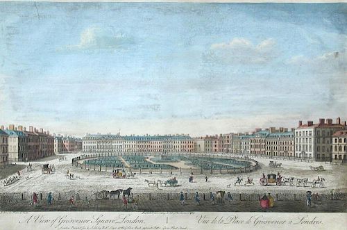Thomas Bowles, A View of Grosvenor Square, London; The South West Prospect of London coloured engrav