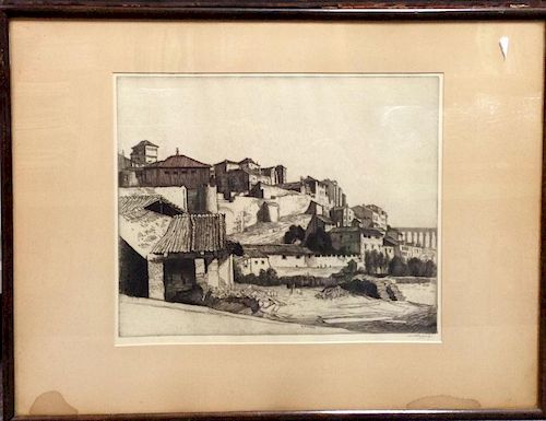 William Strang (Scottish, 1859-1921) Study of San Martin's Bridge, Toledo, 26.5 x 30 cm; and View ov