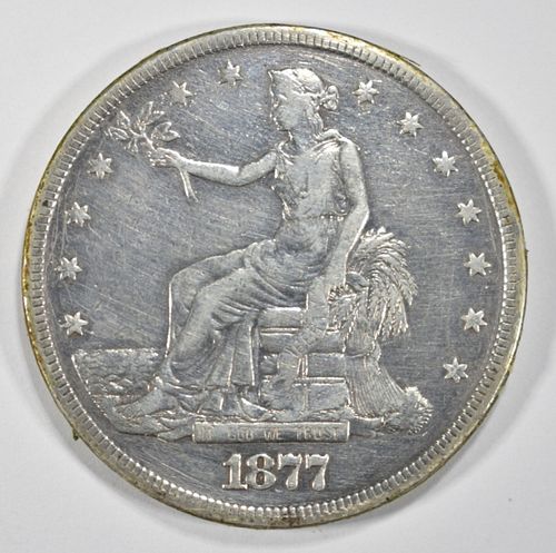 1877 TRADE DOLLAR VF CLEANED