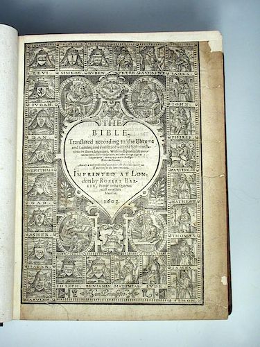 Bible, Geneva version, "Breeches Bible", London: Robert Barker 1603, 4to, black letter, double colum