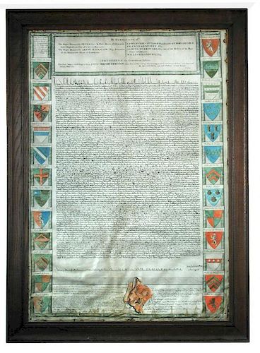 MAGNA CARTA, a facsimile engraved by John Pine, printed on vellum. Copy of King John's Great Charter