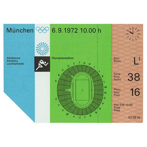 Munich 1972 Summer Olympics Memorial Service Ticket