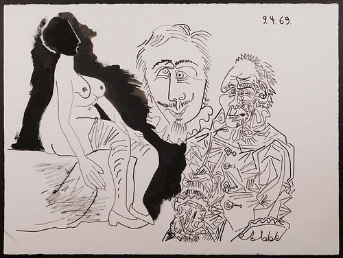 Pablo Picasso (Spanish, 1881-1973) Manner of: Femme Nue avec des Admirateurs