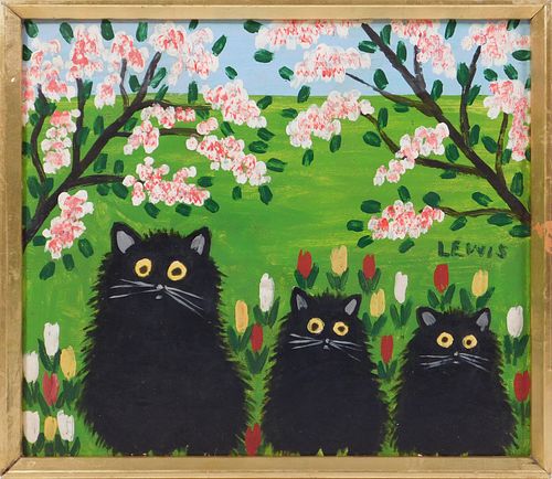 Maud Lewis, Manner of/ Attributed: Three Black Cats