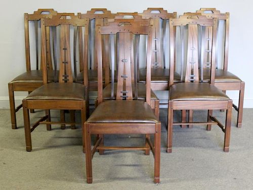 STICKLEY. Set of 8 Arts and Crafts Dining Chairs.