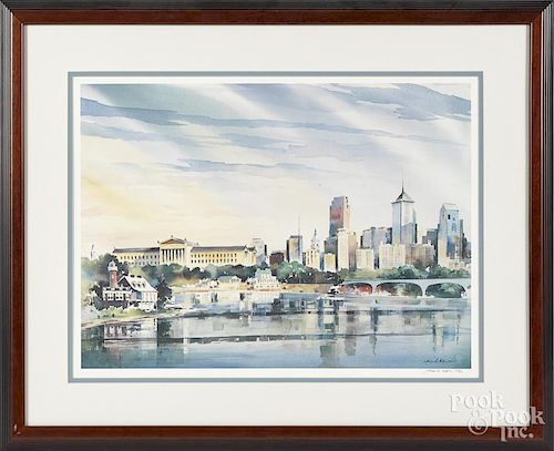 Howard Watson (American, b. 1929), lithograph of a Philadelphia cityscape, signed lower right