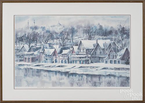 Sandra Giangiulio (American 20th/21st c.), lithograph, titled Boathouse Row, signed lower right