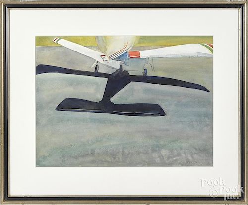 Elisa Khachian (American 20th/21st c.), watercolor, titled Plane, signed lower right, 22'' x 30''.