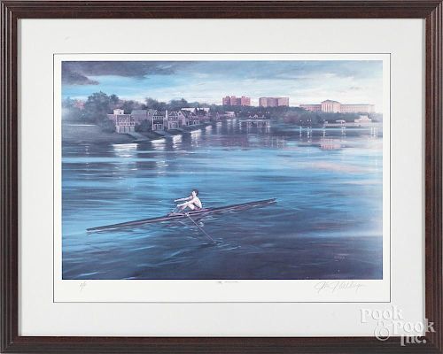 John DeVlieger (American 20th/21st c.), lithograph, titled The Oarsman, signed lower right