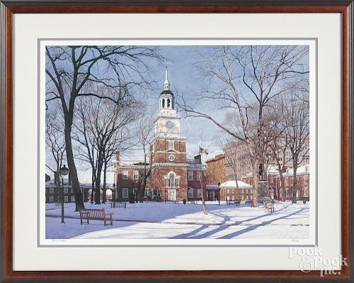 Jamie Cavaliere (American 20th/21st c.), lithograph of Independence Hall, signed lower left