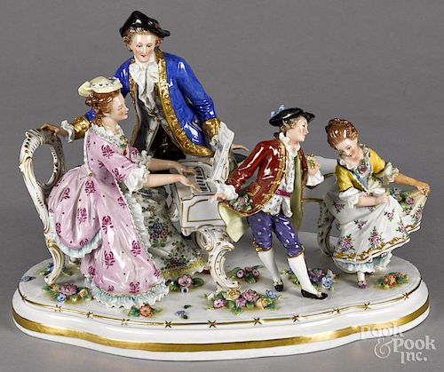 German porcelain figural group of a piano lesson, 10 1/2'' h., 14 1/2'' w.