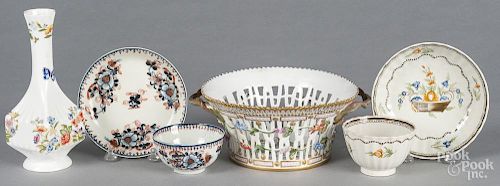 Royal Copenhagen porcelain basket, 3 1/2'' h., 8 1/4'' w., together with two pearlware cups