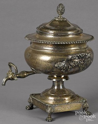 Sheffield silver-plated hot water urn, early 19th c., bearing the touch of Matthew Boulton
