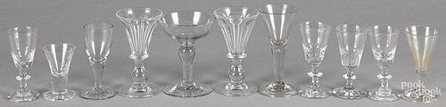 Colorless glass cordials, 18th/19th c., together with a sweetmeat dish, tallest - 5 3/8".