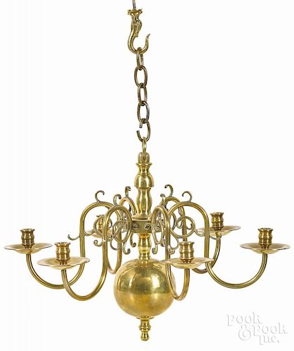 Dutch style brass chandelier, 20th c., 15 1/2'' h., 22'' w.