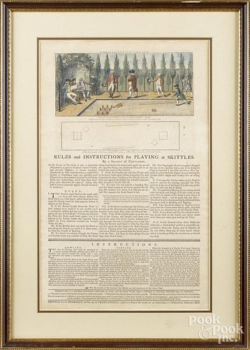English color engraving by Kearsley, Rules and Instructions for Playing at Skittles, pub. 1786
