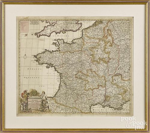 Early engraved map of France, by De Wit, 19'' x 22 1/2''.