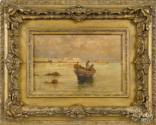 Gabriele Carelli (British/Italian 1820-1900), oil on panel coastal scene with fishermen, signed