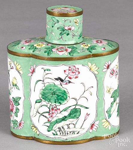 Chinese Canton enamel tea caddy, 6 1/4'' h.