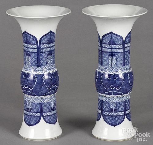 Pair of Chinese blue and white porcelain gu vases, 13 1/4'' h.
