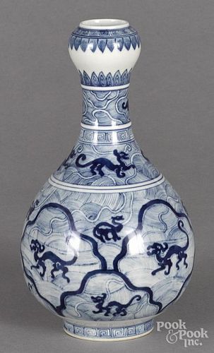 Chinese blue and white porcelain garlic bulb vase, 10 3/4'' h.