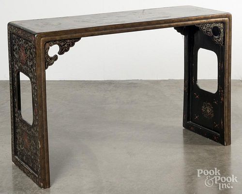 Chinese black lacquer altar table, mid 20th c., 32'' h., 48'' w.