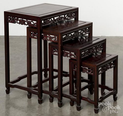 Set of Chinese hardwood nesting tables, 20th c., 26'' h., 19 3/4'' w.