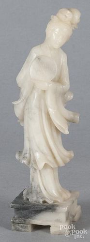Chinese carved hardstone Guanyin, 9 1/2'' h., together with a figure of a sow and young, 4 1/4'' h.