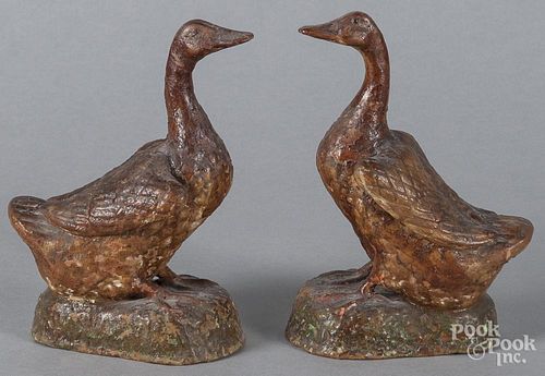 Pair of redware geese, probably Chinese, 7 1/4'' h.