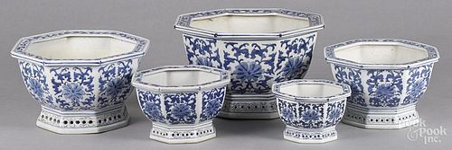Graduated set of four Chinese blue and white planters, 20th c., largest - 9 1/2'' h., 15 1/2'' w.