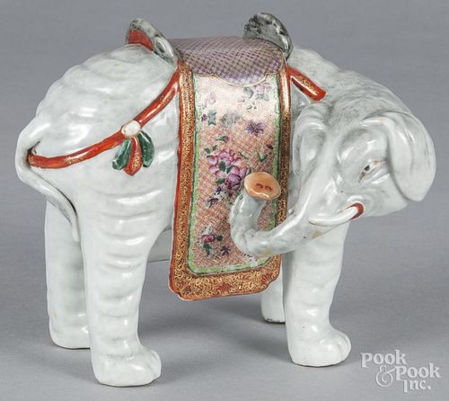 Chinese porcelain elephant joss stick holder, 18th/19th c., 7'' h.