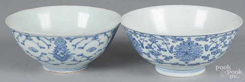 Two export porcelain blue and white bowls, 18th c., 3'' h., 6 7/8'' dia. and 2 7/8'' h., 6 3/4'' dia.