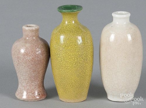 Three Chinese crackle glaze scent bottles, tallest - 3''.