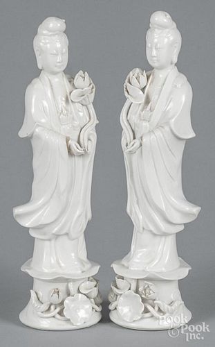 Two Chinese blanc de chin Guanyin figures, 12 1/2'' h.