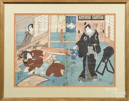 Two Japanese woodblock prints, ca. 1900, 13 1/2'' x 19''.