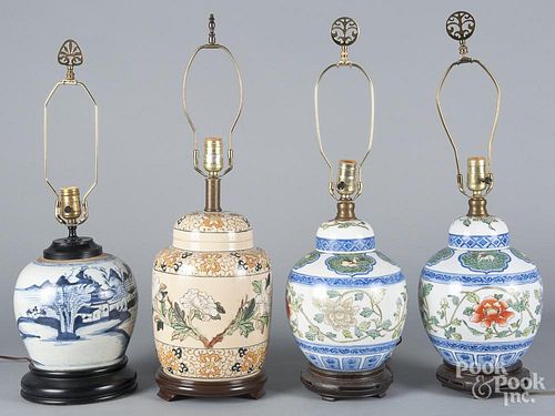 Four Chinese export porcelain table lamps, approximately 10'' h.