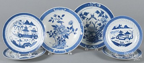 Two blue and white Imari porcelain plates, ca. 1900, 10 1/4'' dia. and 10 3/4'' dia.
