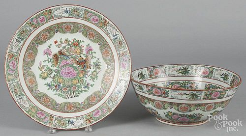 Chinese export famille rose porcelain, early/mid 20th c., to include a punch bowl, 14 3/4'' dia.