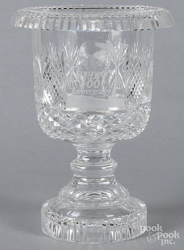 Waterford crystal presentation vase, inscribed Burdines 100th Anniversary, 13'' h.