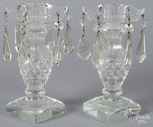 Pair of colorless glass candleholders, 20th c., 7 1/2'' h.