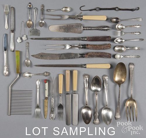 Miscellaneous sterling silver flatware, together with a group of silver-plated flatware