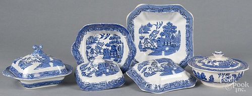 Four Blue Willow covered entrée dishes, largest - 5'' l., 10 1/4'' w.