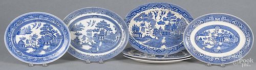 Six Blue Willow oval serving dishes, largest - 9 1/4'' l., 12 3/4'' w.