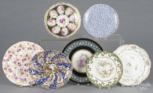 Seven hand-painted porcelain plates, to include Bavaria, Minton's, Imperial Crown, etc.