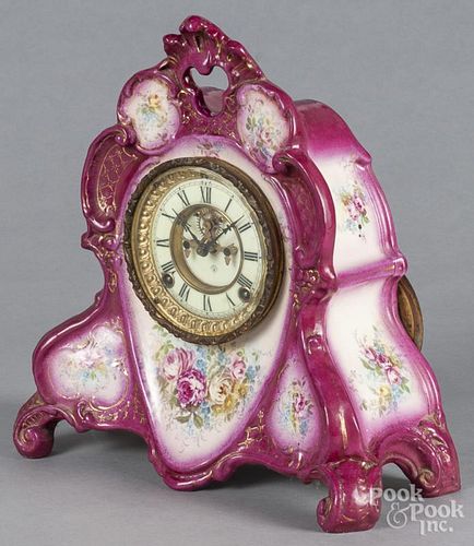 Ansonia mantel clock with a Royal Bonn porcelain case, 13 1/4'' h.