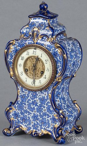 Waterbury mantel clock with a porcelain case, 14 1/2'' h.