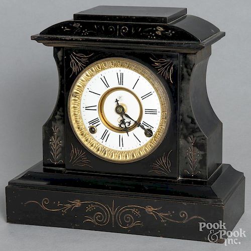 Enameled cast iron mantel clock, late 19th c., 11 3/4'' h.