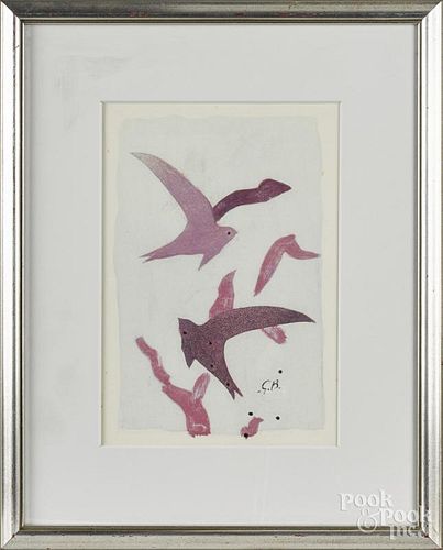 Georges Braque (French 1882-1963), color lithograph of birds in flight, 12 1/4'' x 8''.