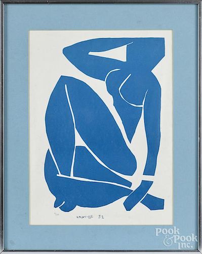 Henri Matisse (French 1869-1954), blue nude screenprint, numbered 14/500, 15 1/2'' x 11 1/2''.